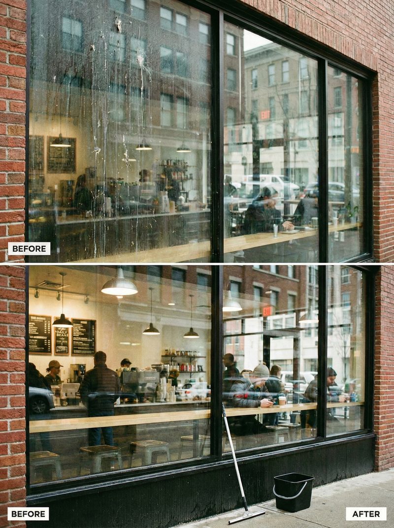 Commercial window cleaning before and after - Salt Lake City office