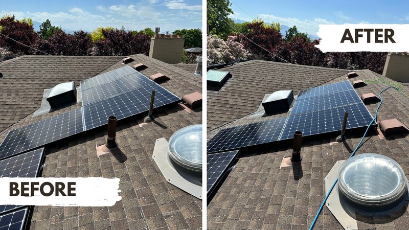 Solar panel cleaning before and after - Salt Lake City rooftop